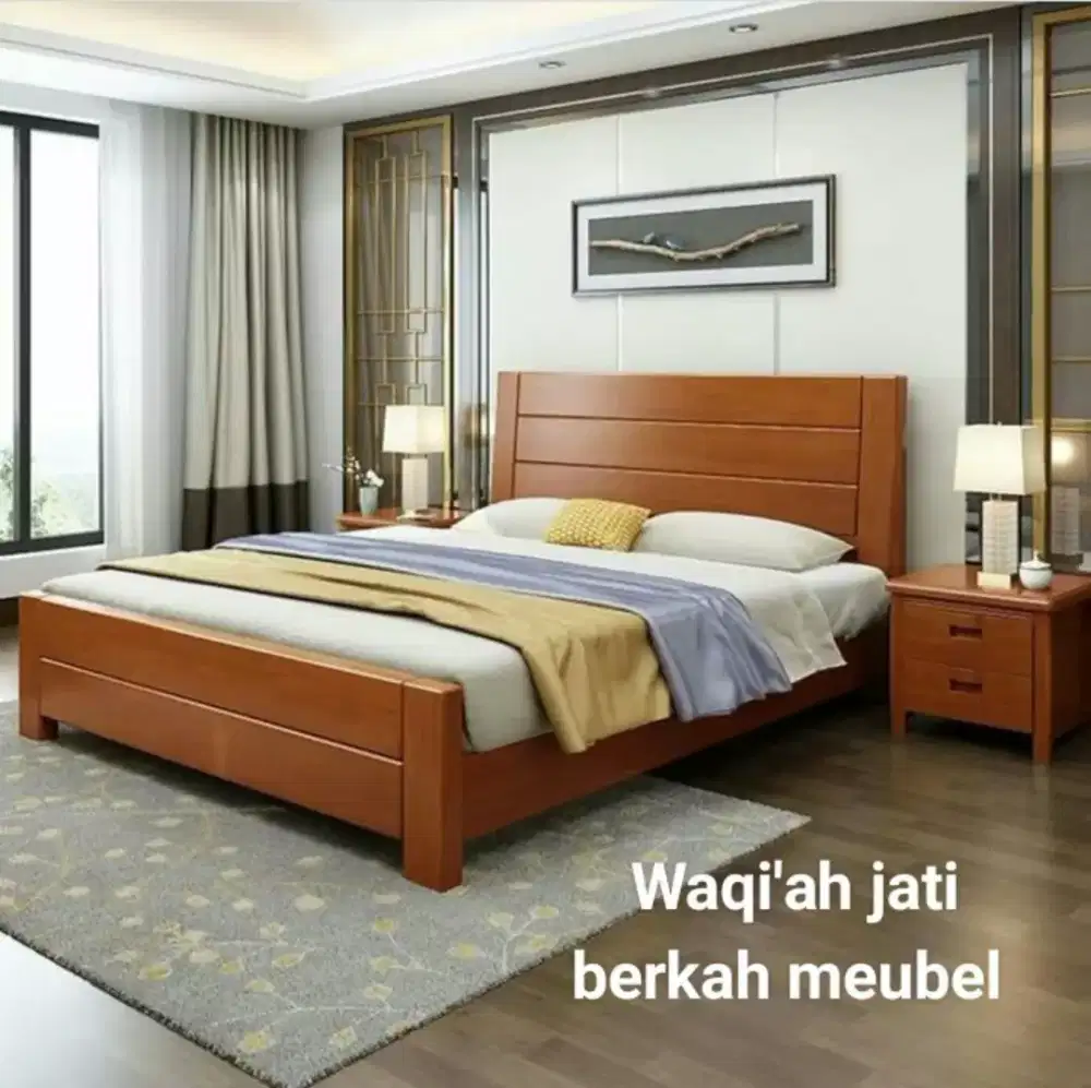 Tempat tidur minimalis modern 160x200, kayu jati tua