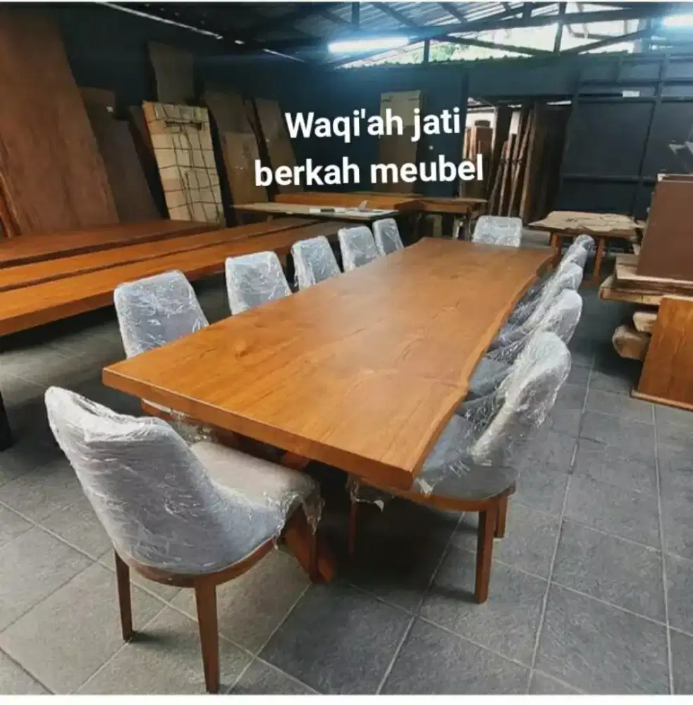 Meja makan jati solid tebal modern, k, 12kayu jati tua