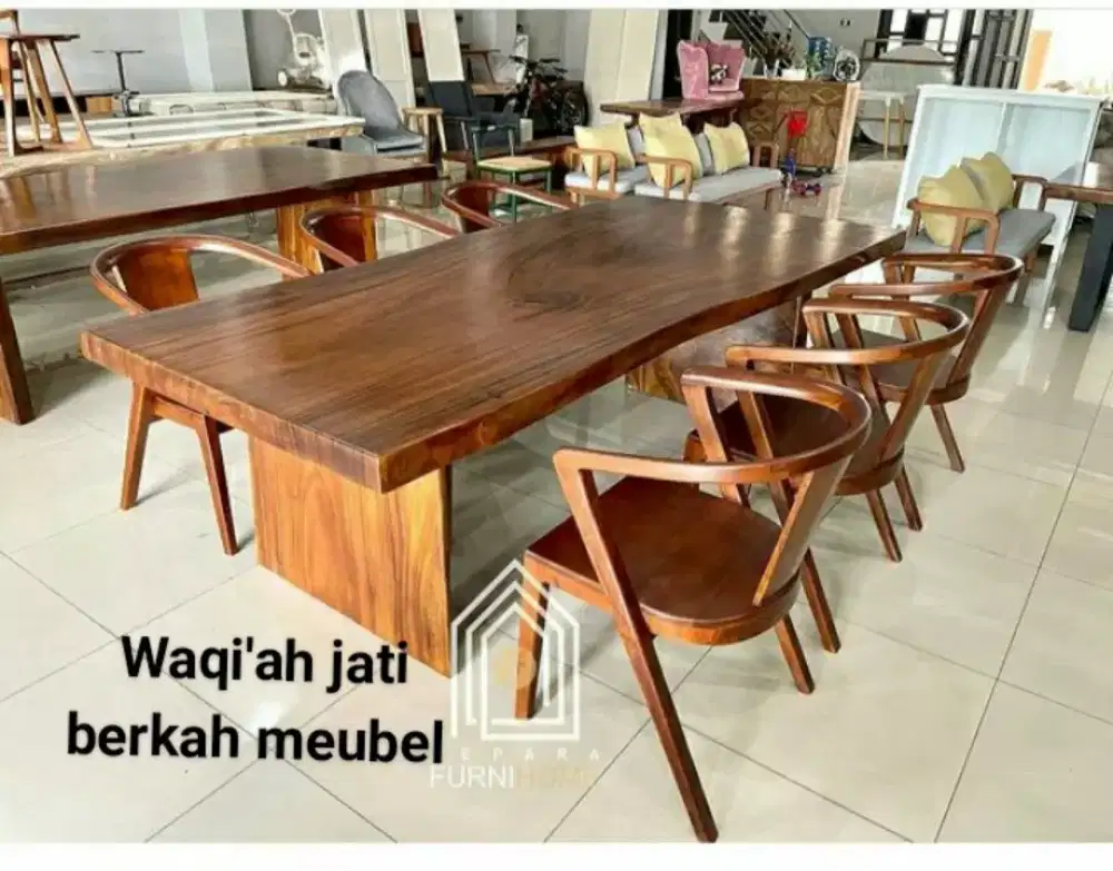 Meja makan jati solid tebal mewah k 6, kayu jati tua