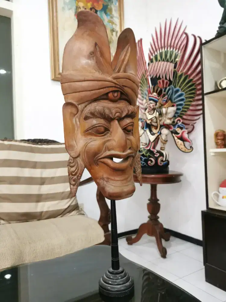 Patung Topeng Kayu Teak Pahatan Bali Vintage Budha