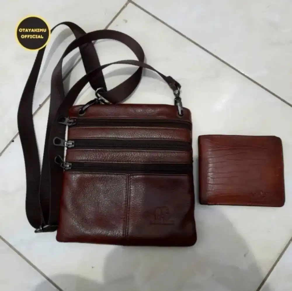 Tas Selempang Kulit Merk Bison & Dompet Kulit Pria Lee Cooper Original