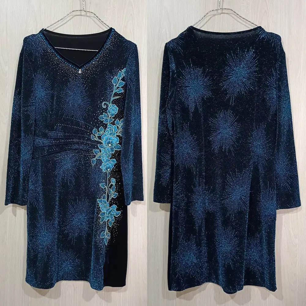 Velvet Blue Party Dress Gaun Pesta Biru Bludru Beludru Glitter