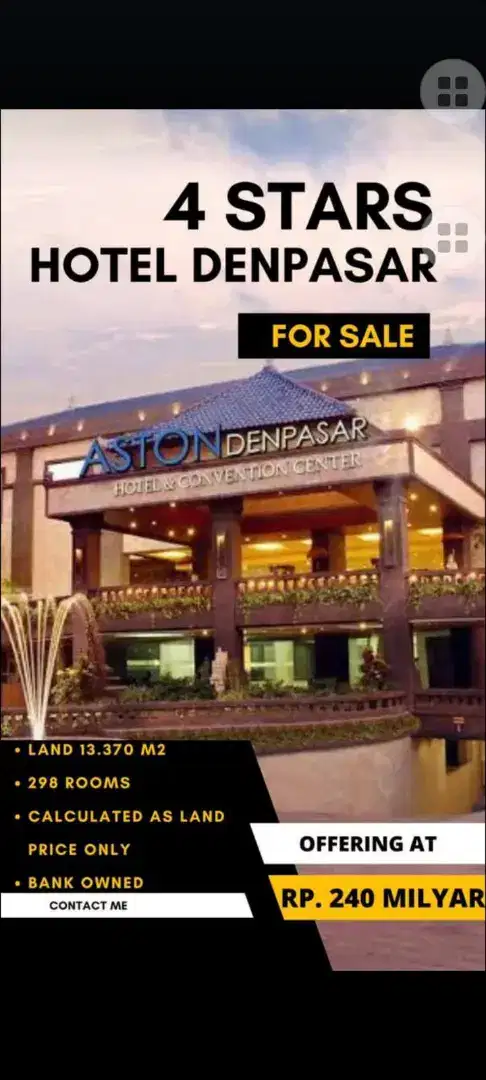 Di jual hotel Aston Denpasar Bali