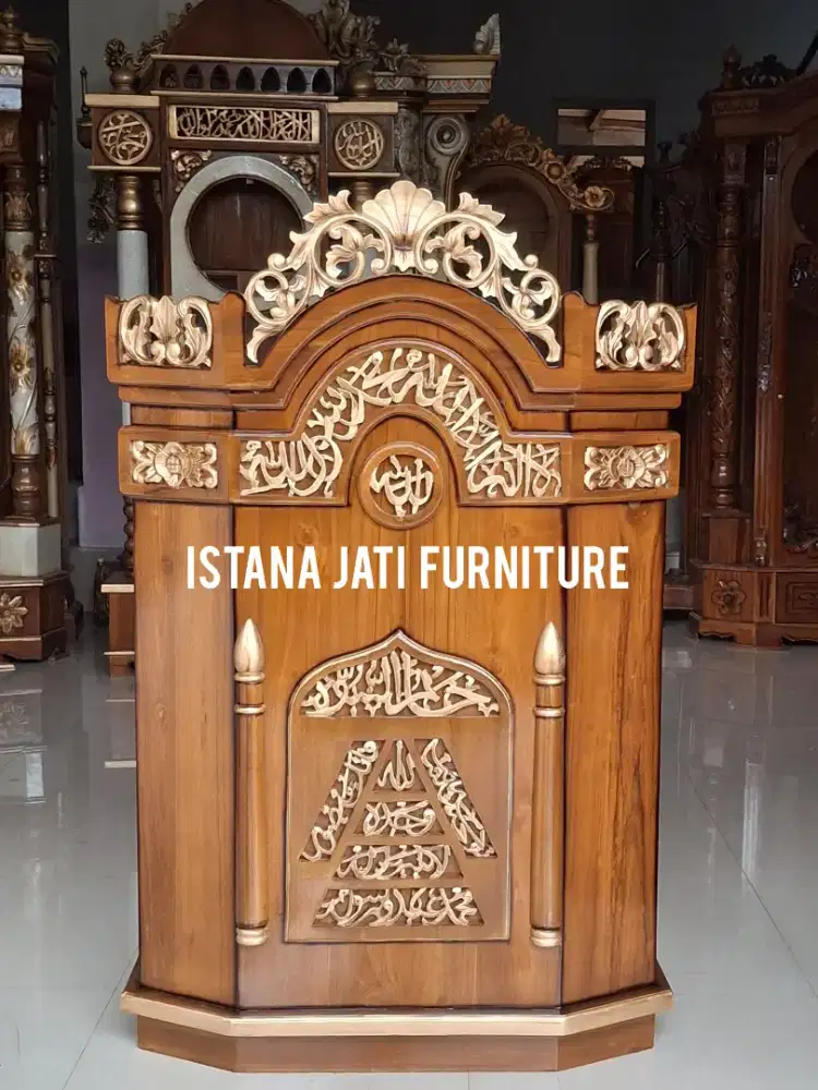 Mimbar masjid podium jati