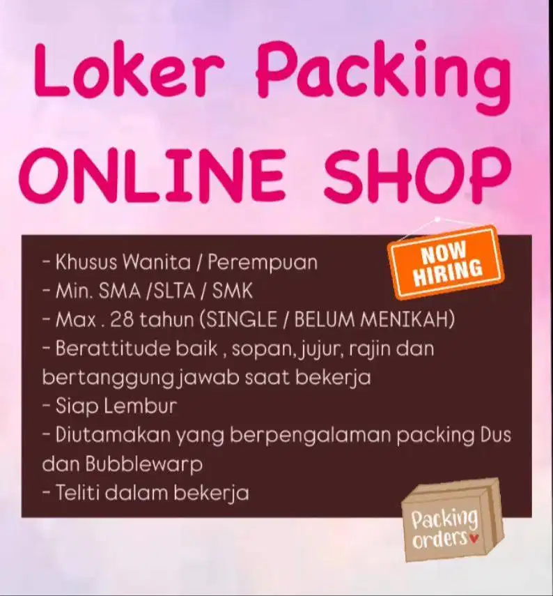 KHUSUS WANITA LOKER PACKING OLSHOP
