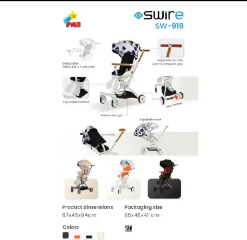 Stoller traveling Swire 919 bsa posisi duduk, rebahan, tidur, terjamin
