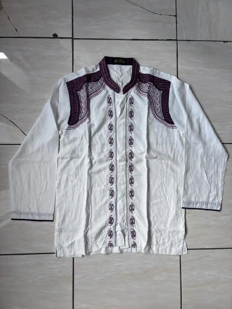 Baju muslim koko putih kombinasi bordir ukuran L siap hijrah