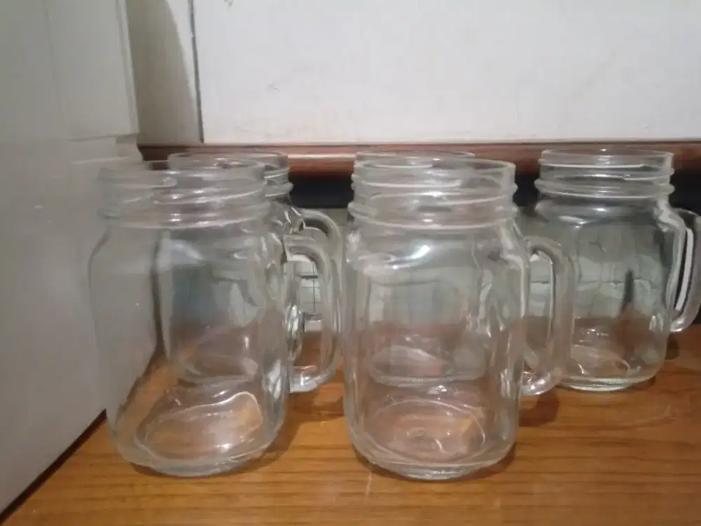 Gelas kaca bening gagang 5pcs, Jar untuk Tea, Mojito, Matcha, Dll .