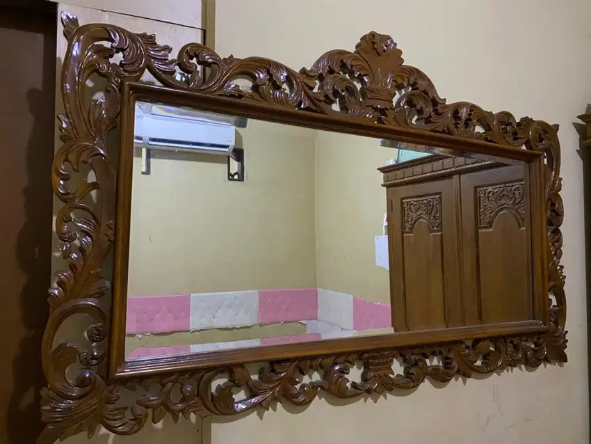 BINGKAI KACA UKIR KAYU JATI 150 cm