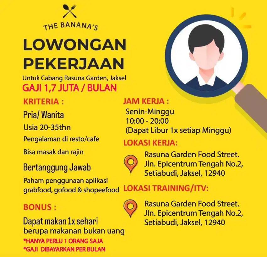 Lowongan Kerja Cafe Resto The Bananas Kelapa Gading - Jakarta Utara