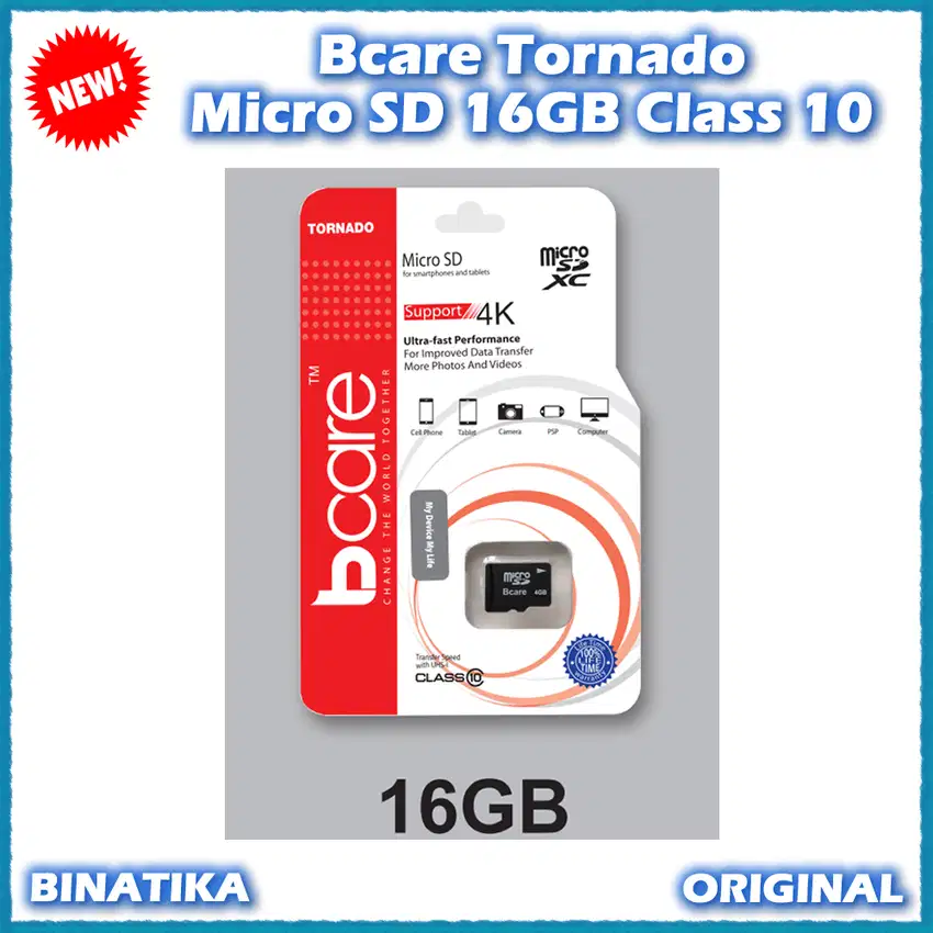 Bcare Tornado Micro SD 16GB Memory Class 10 Support 4K Original