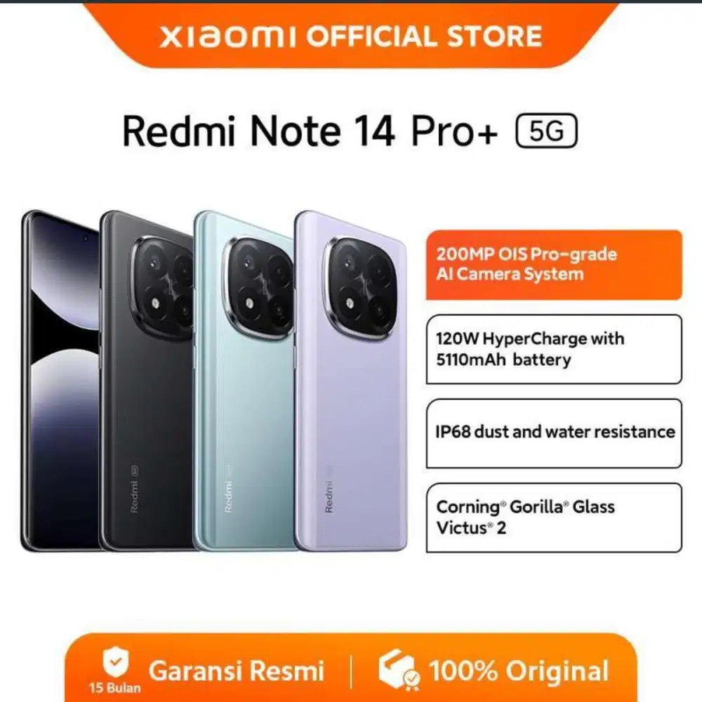 Baru..Xiaomi Redmi Note 14 Pro+ 5G 8/256 Grs Resmi (Black,Purple)