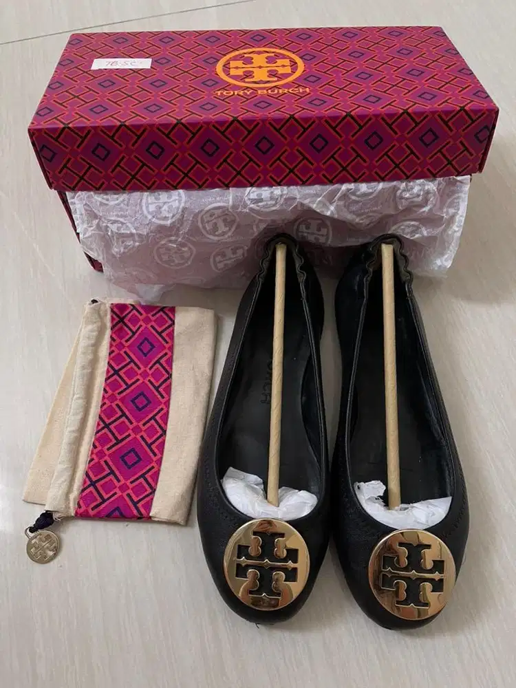 Tory Burch Minnie Travel Ballet with Metal Logo Nappa Leather Shoes