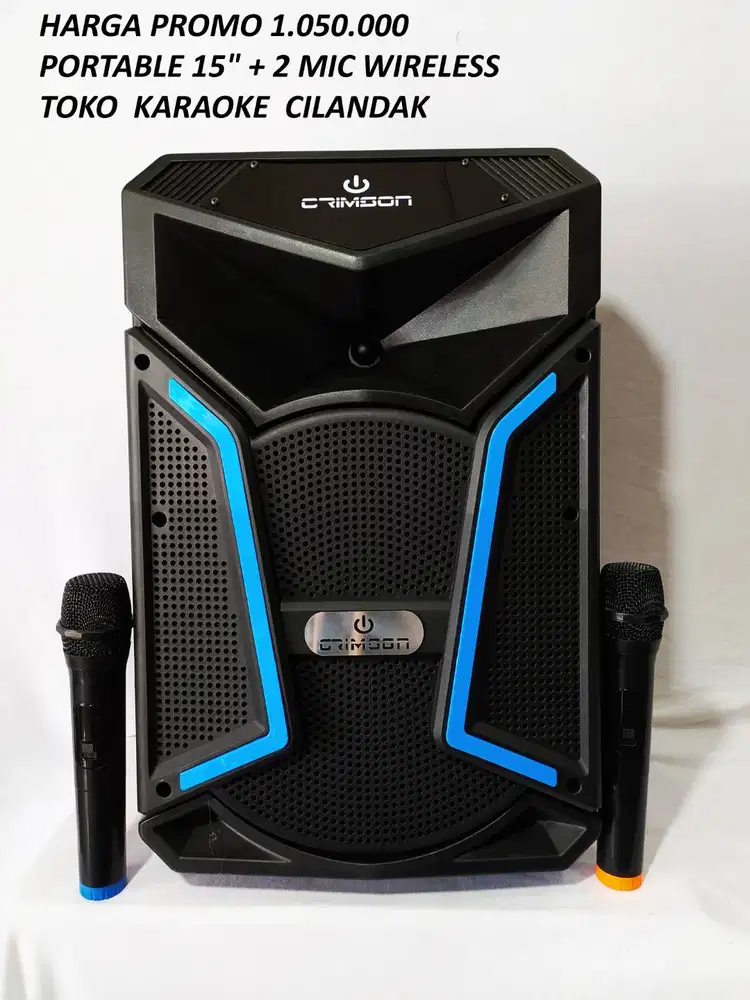 PORTABLE SPEAKER 15 INCHI lengkap 2 mic wireless ada aki ,listrik mati