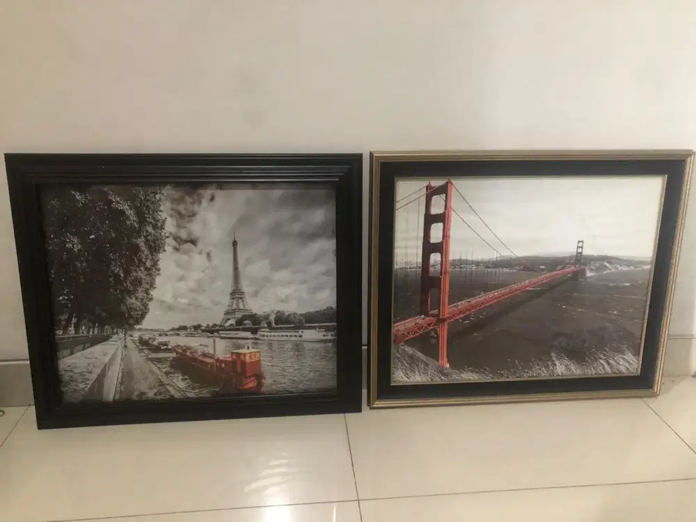 2 Poster Dinding Menara Eifel Dan Golden Gate Bridge uk 60 x 51 cm