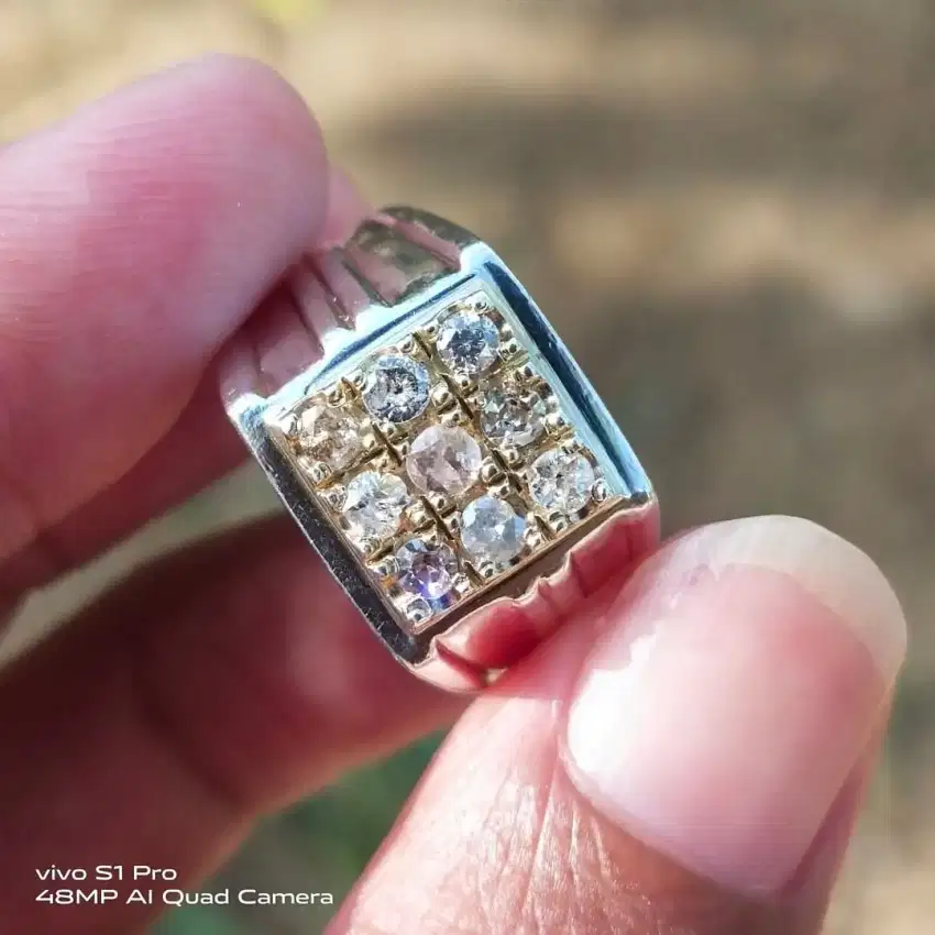 Cincin berlian emban perak tebal