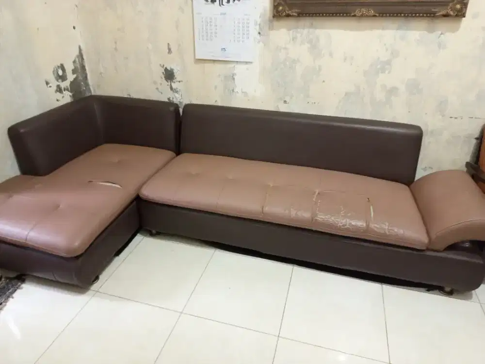 Sofa L putus warna coklat krem