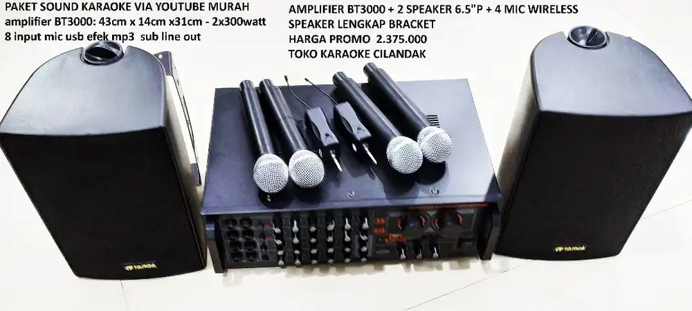 PAKET SOUND KARAOKE VIA YOUTUBE MURAH amplifier BT3000: 43cm x 14cm x3