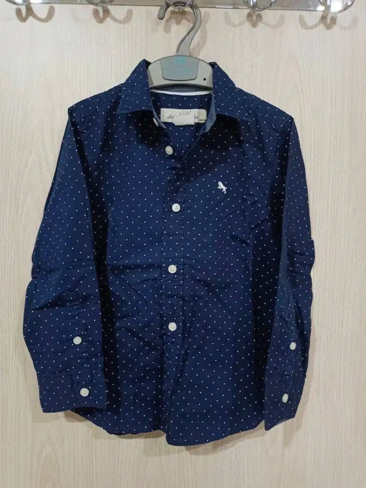 Kemeja lengan panjang anak laki cowok branded Logg h&m navy blue biru