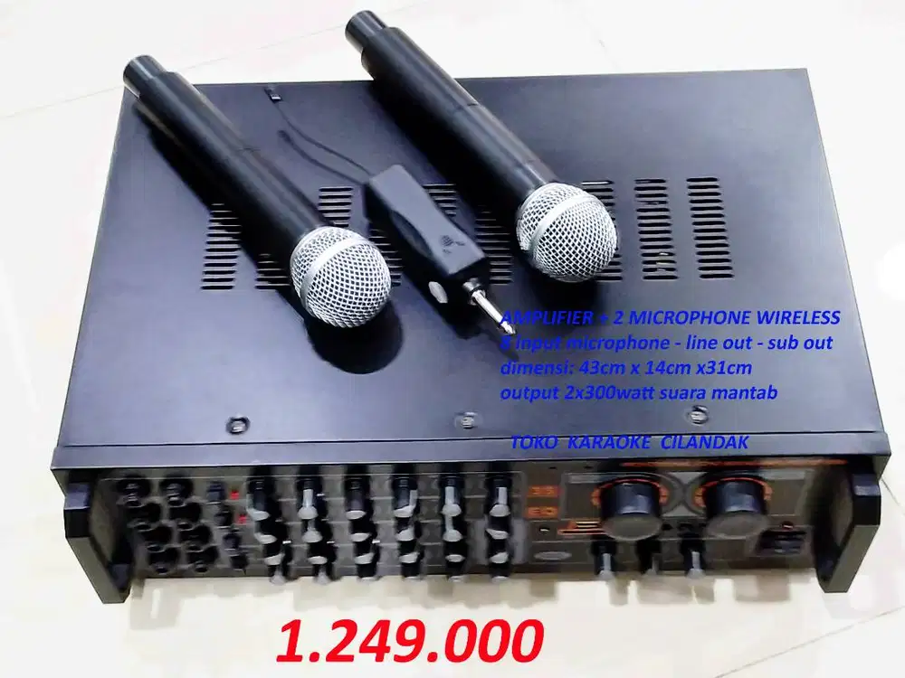 AMPLIFIER KARAOKE 3000 + 2MIC WIRELESS usb - sd card - efek echo