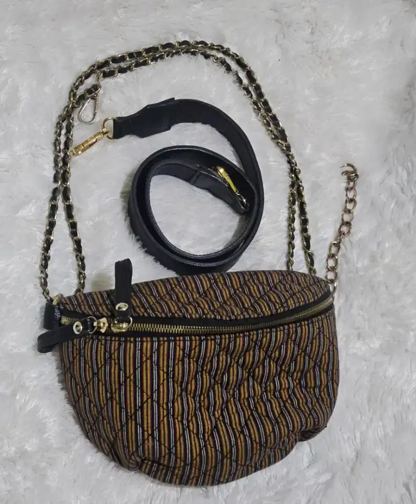 Tas batik wanita tali sling, rantai & kulit