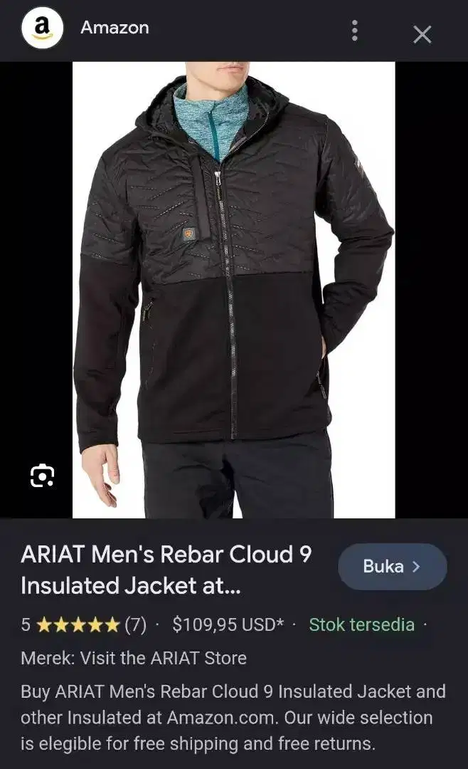 Jaket ARIAT REBAR Cloud 9 Insulated Jaket Import Black