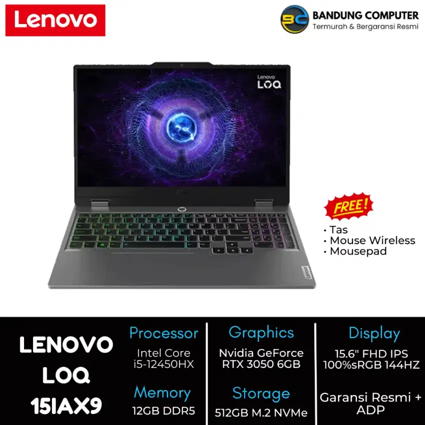 Laptop Lenovo LOQ 15IAX9 - Garansi Resmi