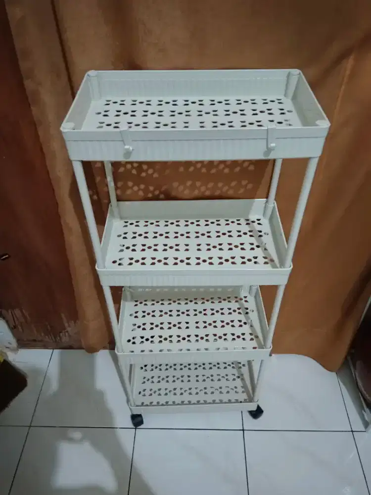 Rak Troli Serbaguna 4tingkat+roda Bhan Tebal Warna putih Uk.35x20x88cm
