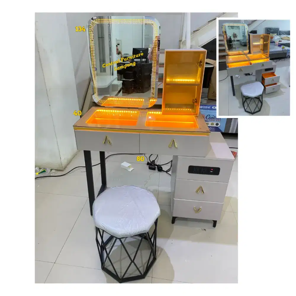 Meja Rias Impor 327 + Kursi Puff Murah