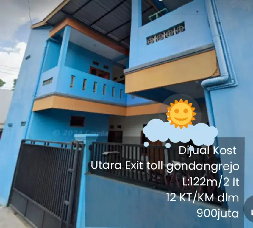 Dijual kost utara exit toll gondangrejo L:122m, 12 KT