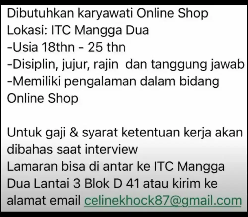 LOWONGAN KERJA ONLINE SHOP