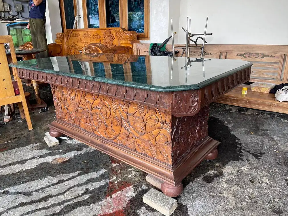 meja kayu jati + marmer
