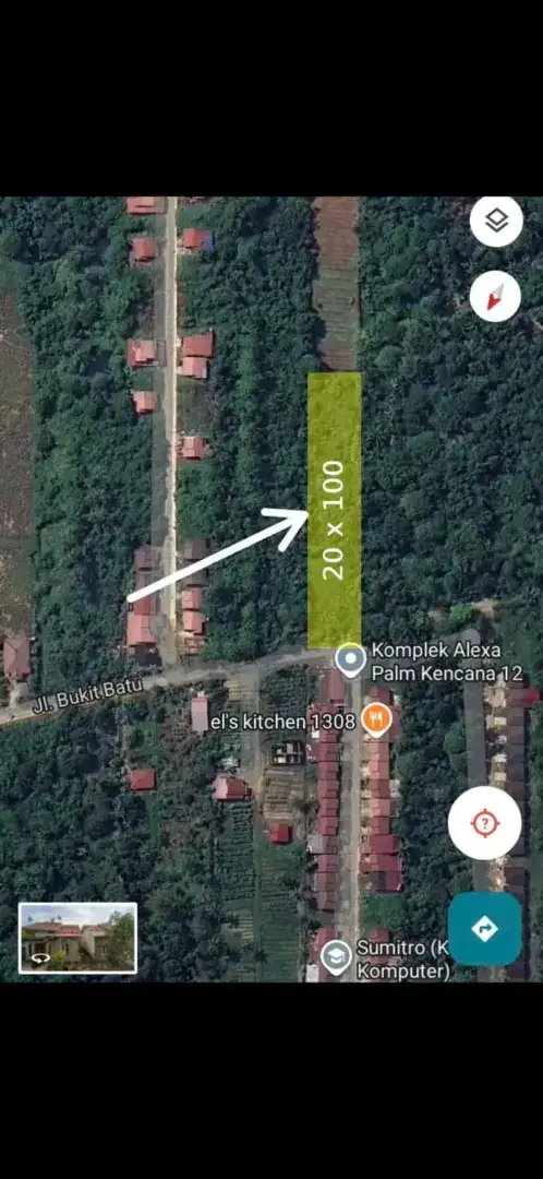 Tanah tepi jalan bukit batu husein hamzah ukuran 20 x 100