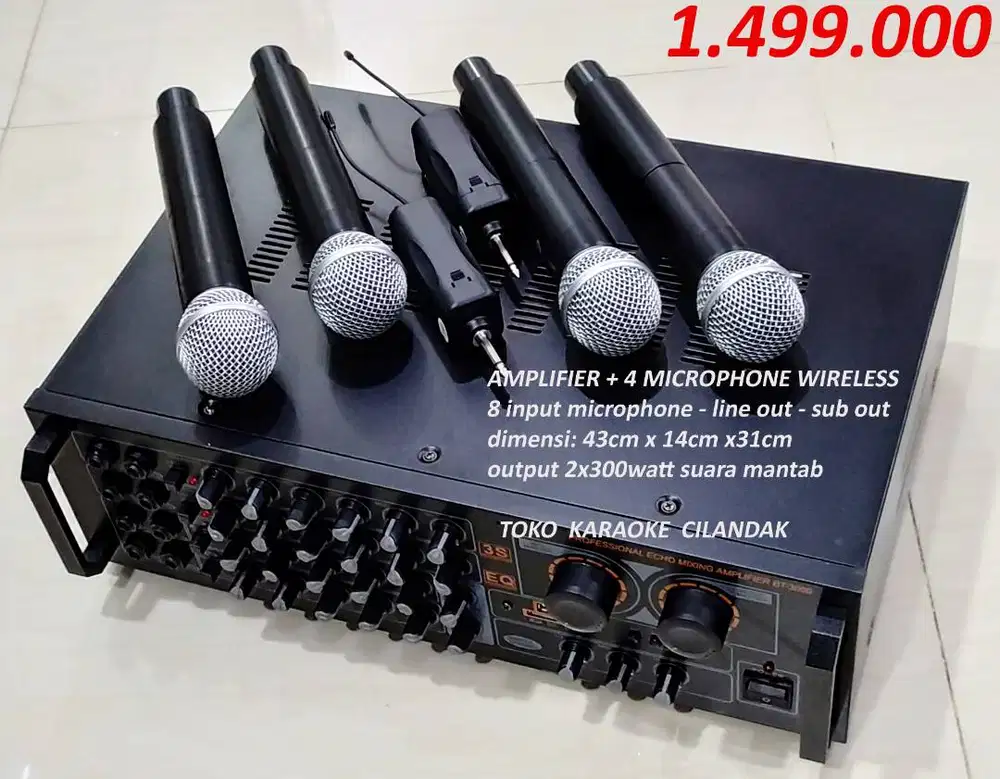 AMPLIFIER KARAOKE3000 + 4 MICRPHONE WIRELESS usb - sd card - efek echo
