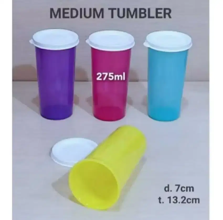 (FREE ONG) TUPPERWARE MEDIUM TUMBLER 275 ML BOTOL GELAS MINUM TUTUP