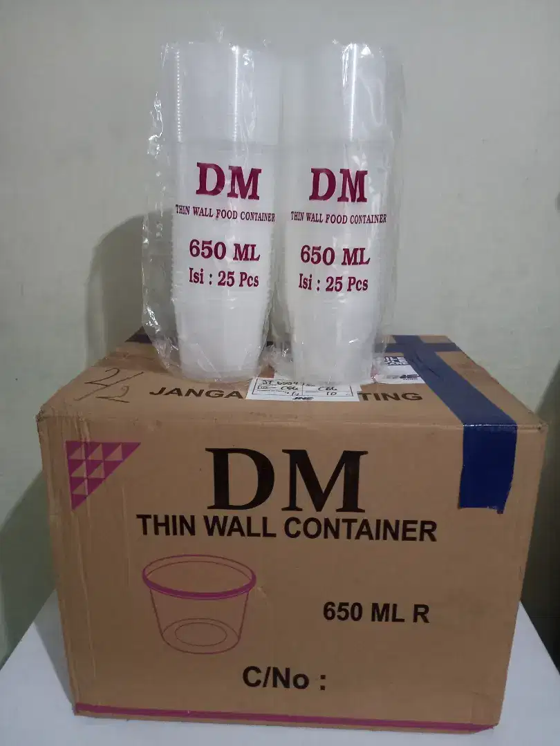 Thinwall 650 ml mangkok datar round dan tutup 1 dus