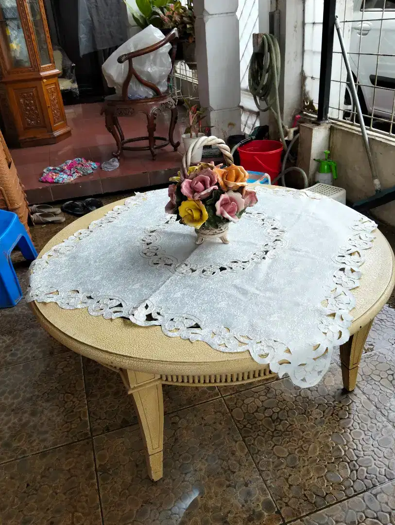 Meja tamu bulet kayu jati asli
