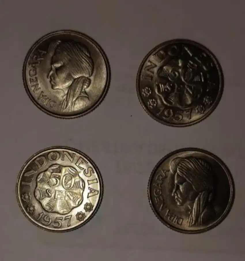 uang kuno logam asli tahun 1945 dan 1957