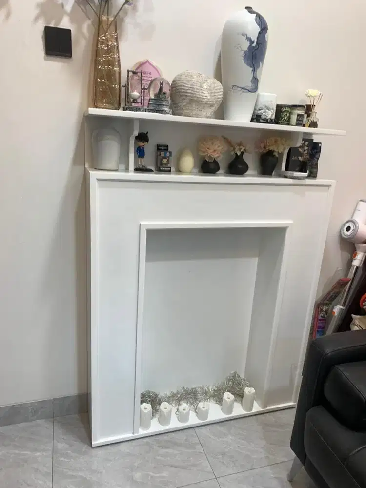 rak meja perapiam fireplace broken whote