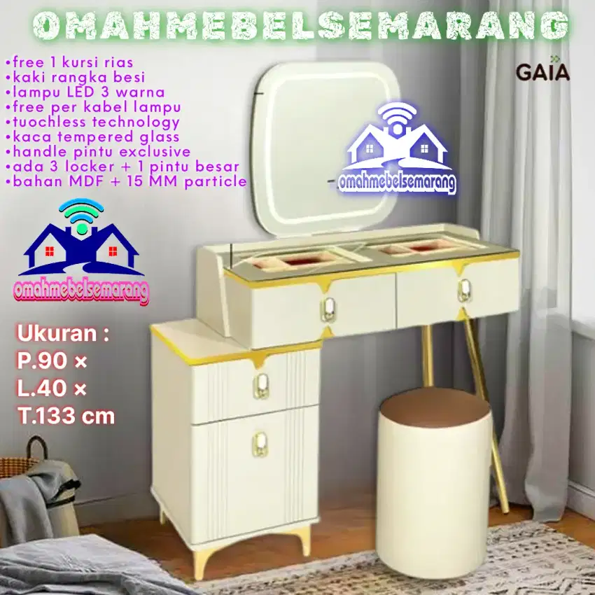 Meja rias tolet lampu LED kaki besi GAIA DT 8 dressing table minimalis