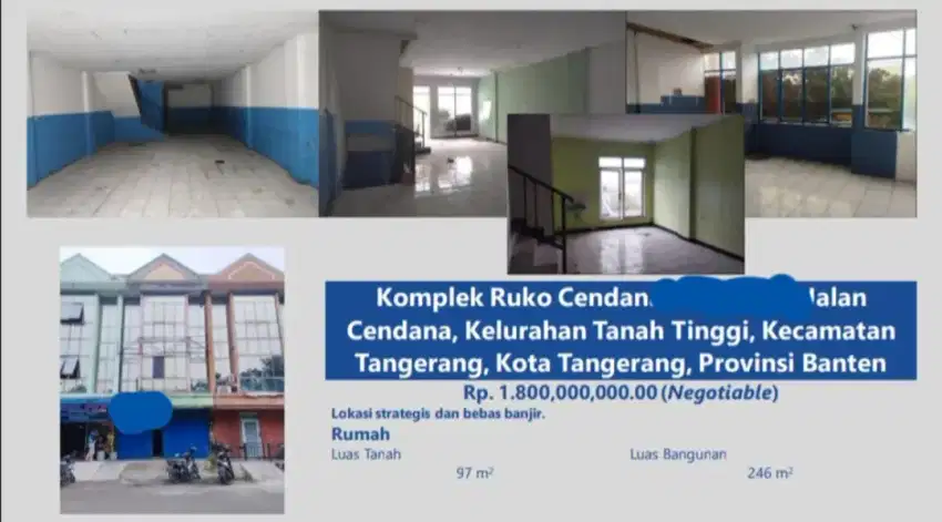 Dijual Ruko Cendana Tanah Tinggi 3 Lantai