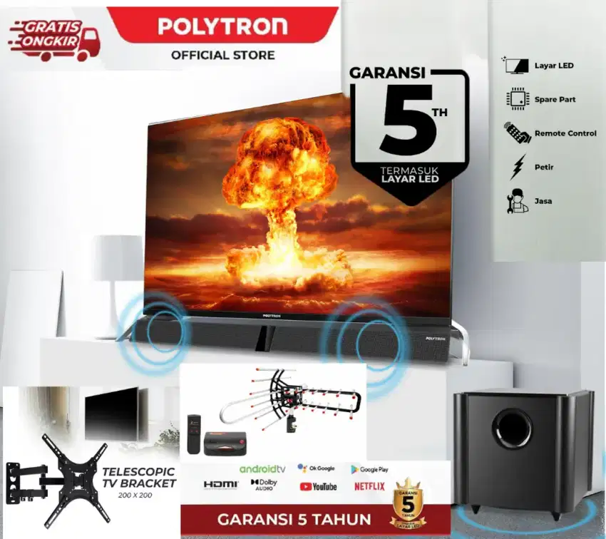 FREE BRACKET !! Google TV 43in POLYTRON SUBWOOFER+SOUNDBAR