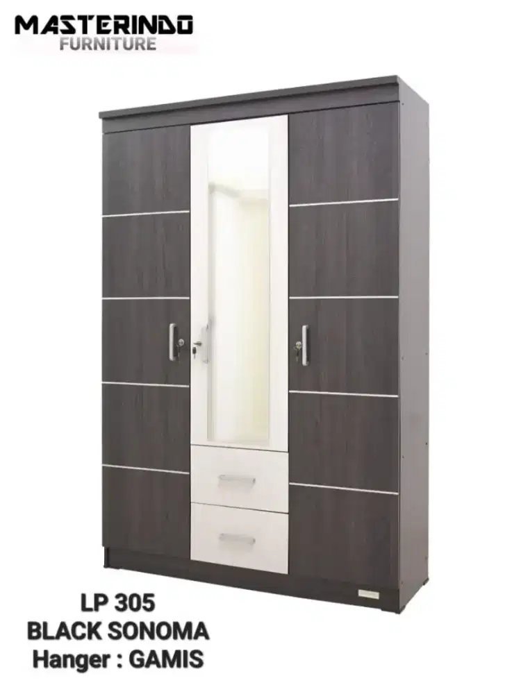 Lemari pakaian 3 pintu 2 laci gamis