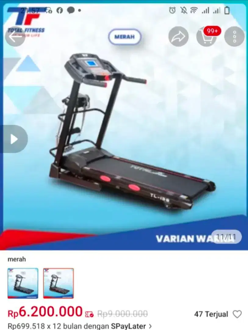 Treadmill + pembakar lemak merk Total