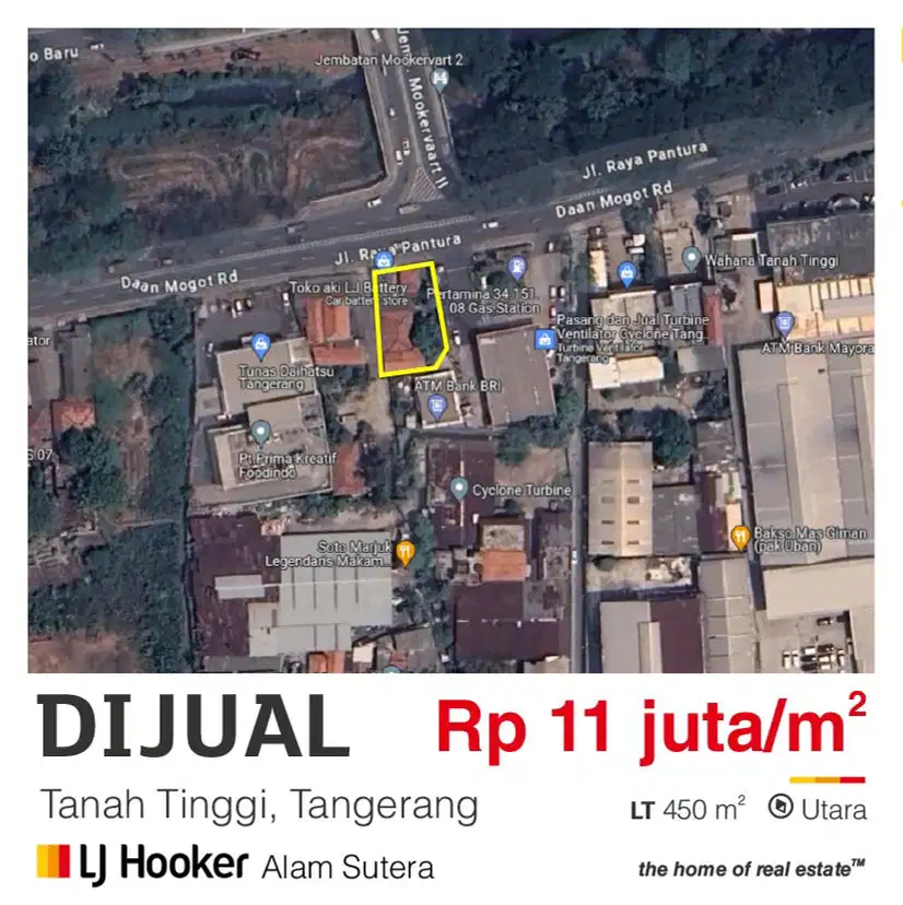 ( Jua ) Tanah daerah Tanah tinggi, Tangerang.Lokasi Strategis