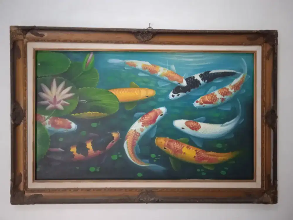 Lukisan kanvas ikan koi 9..  bawa hoki,uk.80×110
