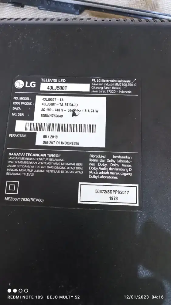 Mainboard tv LG 43 LJ500T