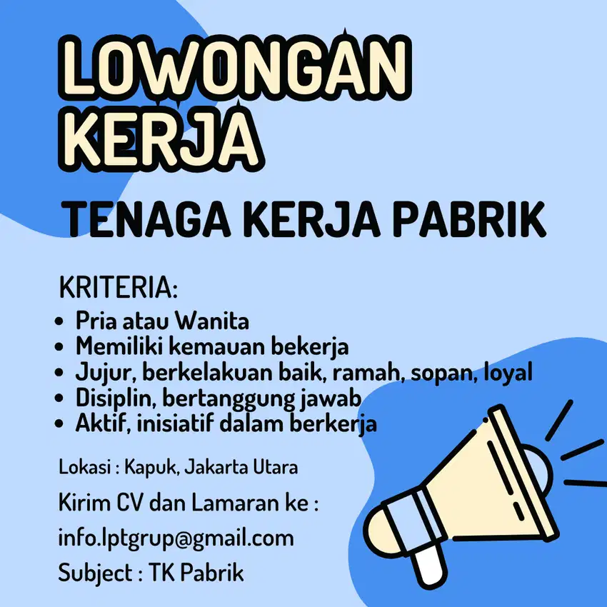 Lowongan Kerja Tenaga Kerja Pabrik