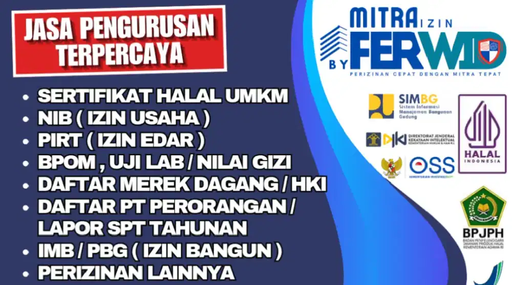 Jasa Sertifikat Halal, PIRT, BPOM, Uji lab, Daftar Merek HKI, SPT