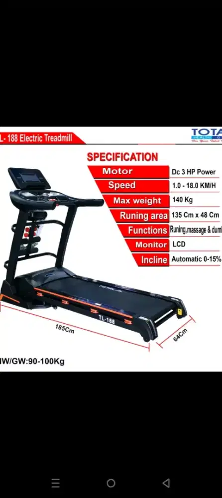 Alat fitnes treadmill elektrik TL 199 big